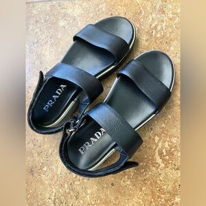Prada Black leather strappy Velcro sandals